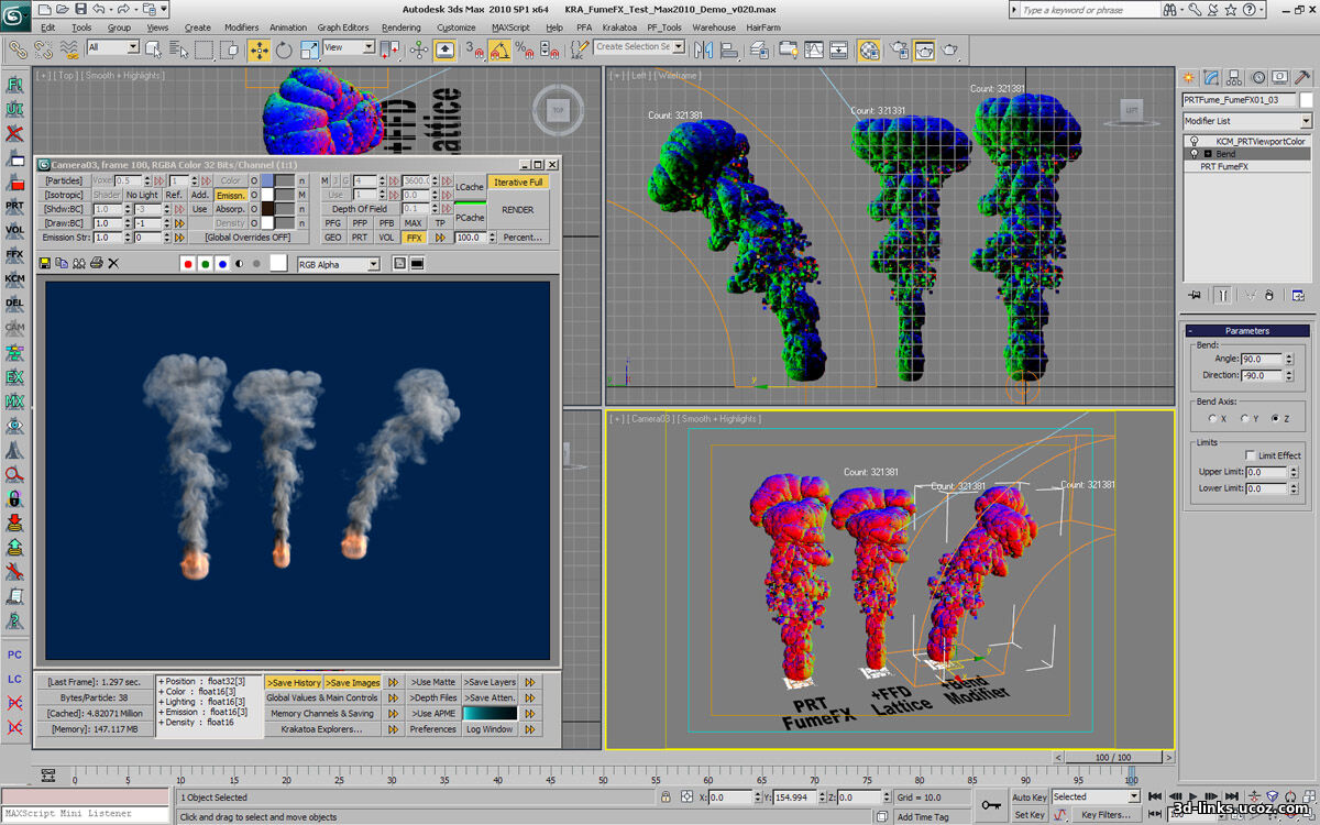 Krakatoa MY 2.7 particle simulation example showing dense effects in Autodesk Maya environment